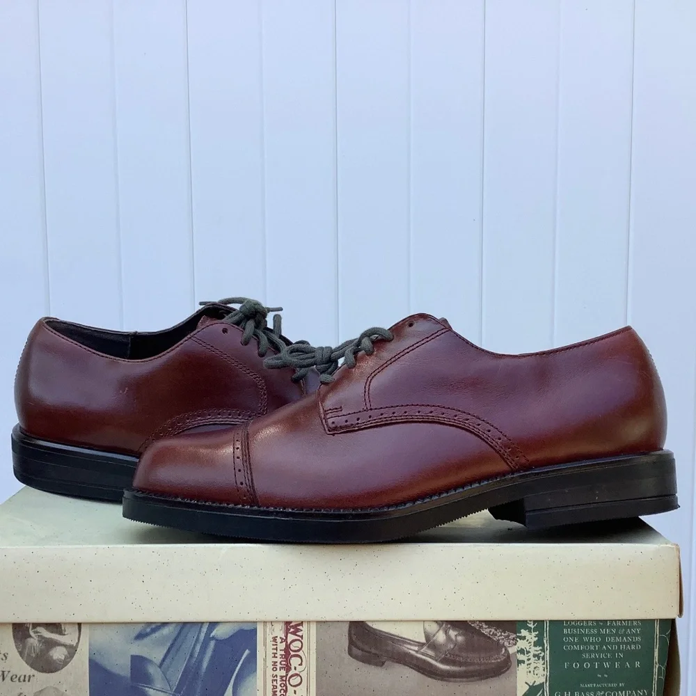 Used Mens 7.5 Nunn Bush 83767 51 Leather Derby Burgundy Oxford Lace Dress Shoes